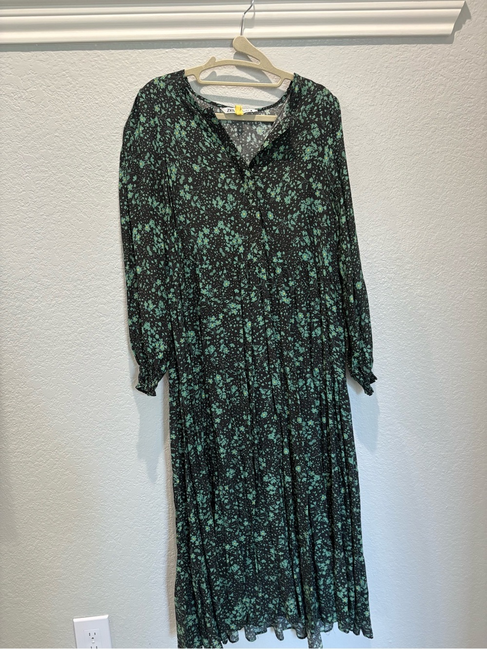 Zara Black Dress with Mint Floral Print Maxi